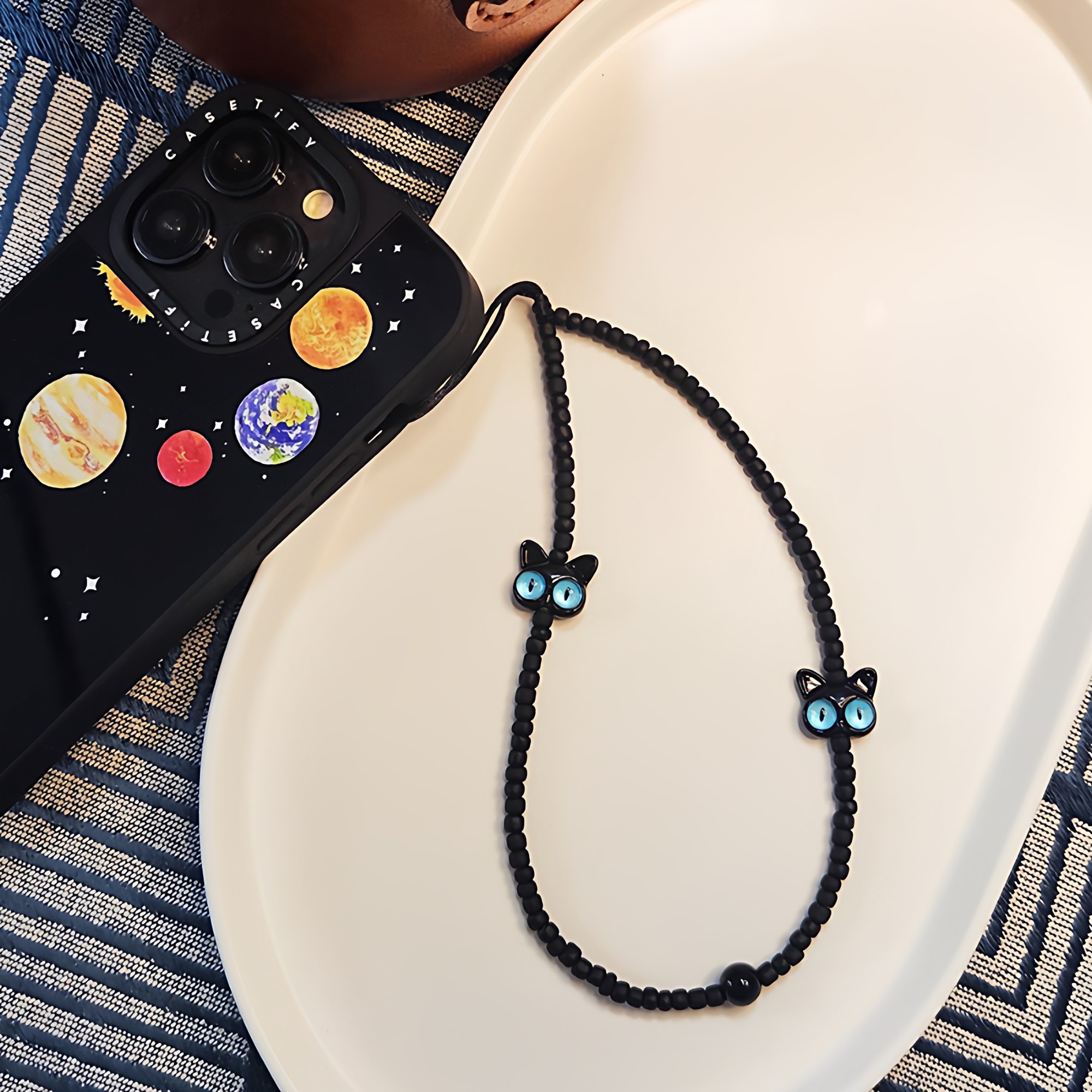 MLGM可爱黑猫咪闺蜜手机绳腕带小众风米珠手机链女适用所有手机壳,3C数码配件,手机挂件/手机链,淘宝优惠券,粉丝福利购,淘宝优惠卷