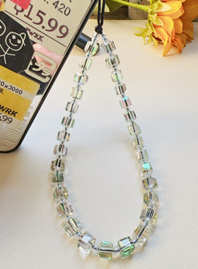 MLGM春天绿方糖水晶手机链 简约淡淡绿色高级感手机绳 手机壳通用