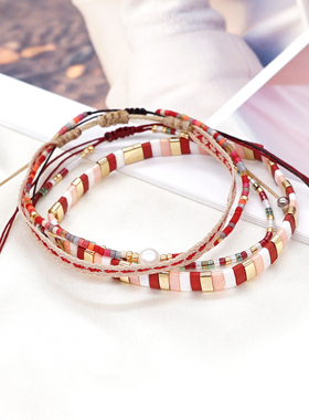 女玻璃波西米亚风高颜值叠带手链