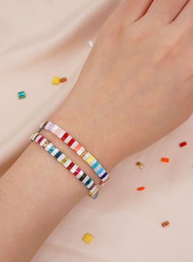小众设计波西米亚风tila珠手工串珠个性春夏彩虹相间小手链女