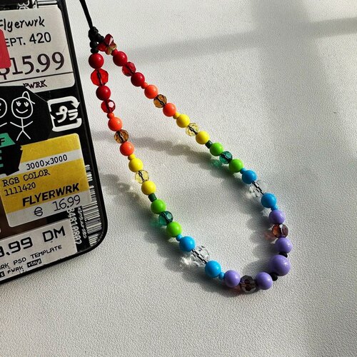 MLGM春夏款亚克力彩虹珠串珠水晶手机链挂件 适合所有手机壳挂绳