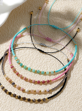 MLGM新款宝石miyuki手工串珠小手链 ins网红同款个性细手串饰品女