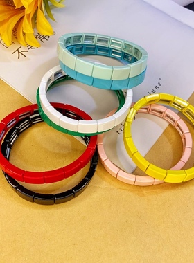 RA同款合金搪瓷烤漆彩纯色手链女ins美国小众饰品百搭叠戴款手串