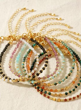 欧美波西米亚风彩色天然石串珠手链女士幸运手串四方珠铜珠手链