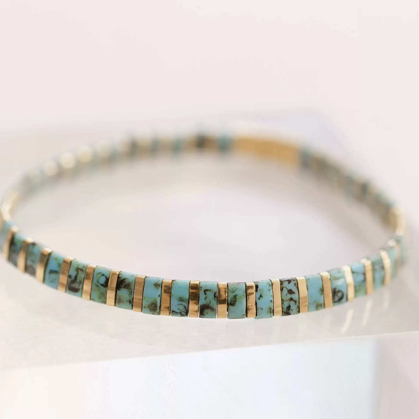 MLGM新品做旧tila绿松色花珠手链进口珠串珠手饰ins欧美风手串女