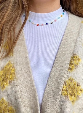 原创设计波西米亚风玻璃米珠千色琉璃珠项链女个性时尚节日小礼物