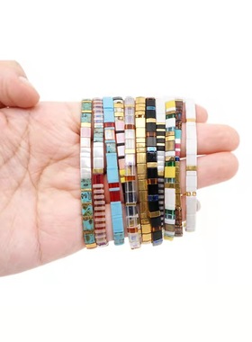 欧美款波西米亚tila手串玻璃珠彩色手链简约个性叠戴手串女闺蜜款