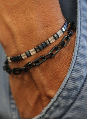 MLGM新品进口tila串珠手串ins欧美个性风简约复古黑透明色小手链