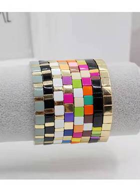 ins小众设计欧美时尚锌合金搪瓷烤漆小手链闺蜜小礼物拼色手串女