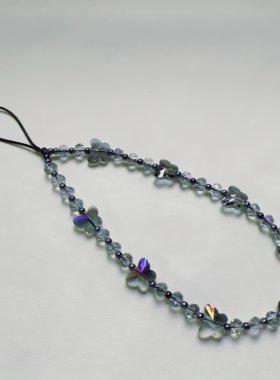 MLGM新款蝴蝶水晶串珠手机链个性简约百搭手机绳挂件挂饰女款饰品