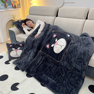 加绒加厚北极绒抱枕被子两用靠垫靠枕头被折叠汽车载办公室午休被