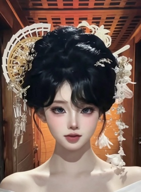 战国袍白道千金扇子头饰汉服配饰