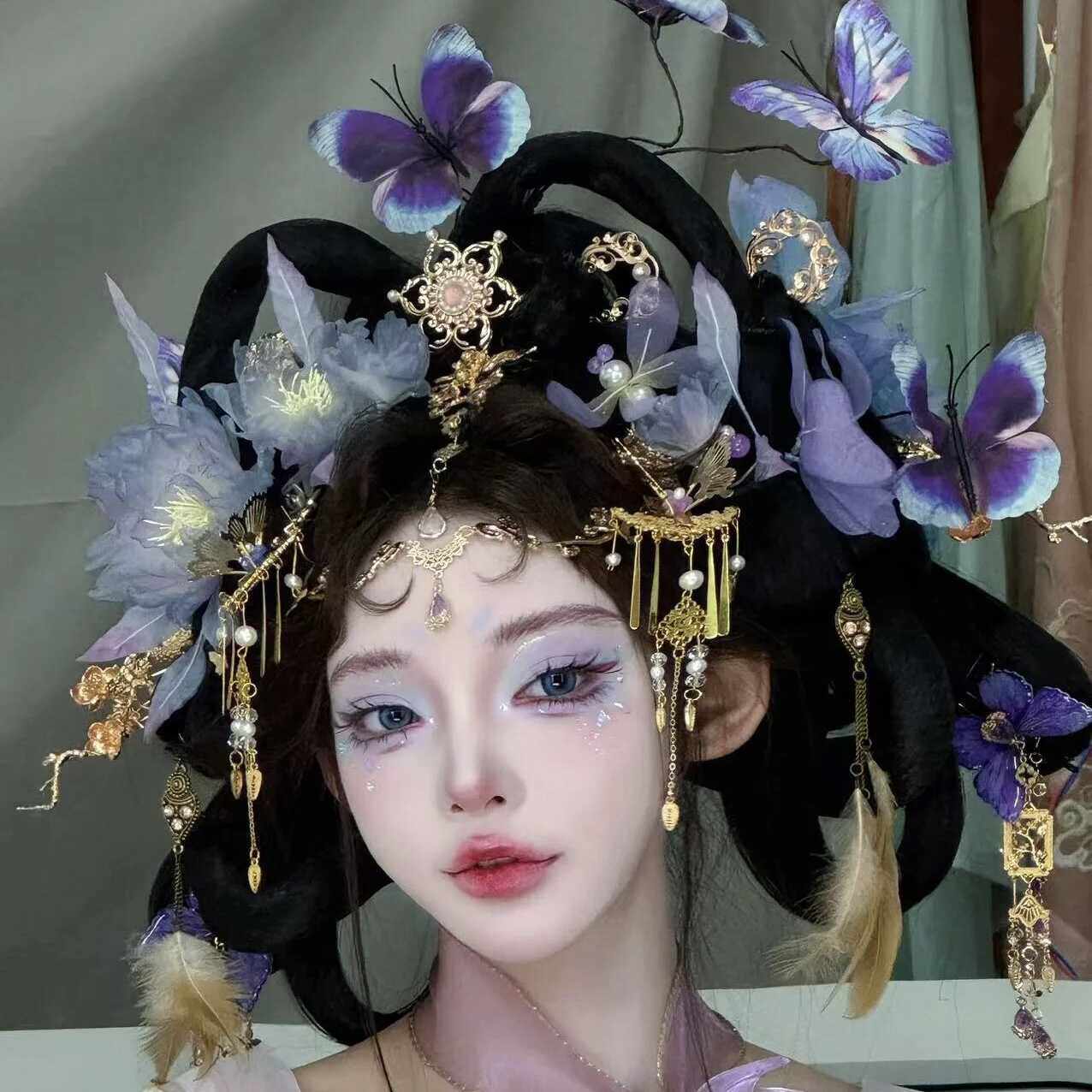 蝴蝶发卡仙女头饰lolita发夹cos道具旅拍古风妆造花仙子蝴蝶饰品