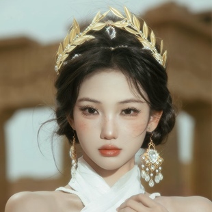 希腊圣母巴洛克古风金叶子树叶发箍橄榄皇冠新娘头冠森系结婚头饰