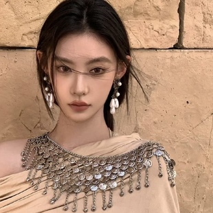 新款希腊女神连衣裙埃及公主头饰敦煌旅拍写真配饰异域风耳环肩链