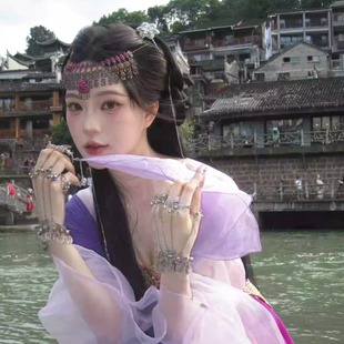 超仙紫萱cos发饰民族风头饰面纱古风额饰异域风情前额配饰眉心坠