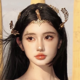 新古希腊女神头饰麦穗金色叶子汉服配饰异域风眉心坠发饰影楼cos