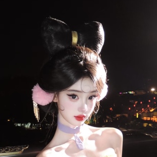 古风发饰小狐狸毛球妲己汉服异域风发夹发簪头饰汉服配饰摄影