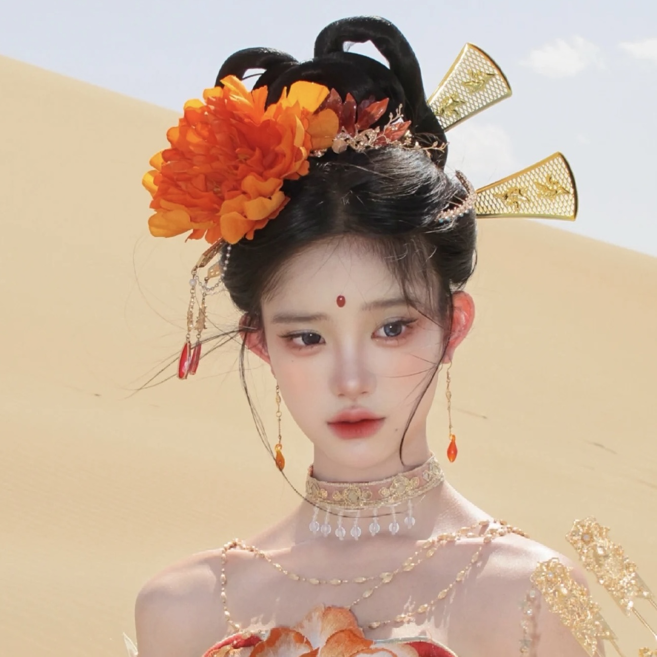敦煌飞天唐风花朵发饰汉服配饰