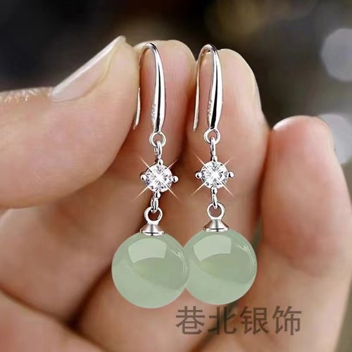 s925纯银玉石耳环2024年新款火爆高级感时尚显脸瘦耳饰气质耳坠女