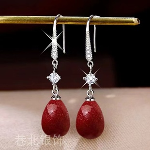 2024新款高级感水滴朱砂红色耳环上档次925纯银耳坠气质时尚耳饰