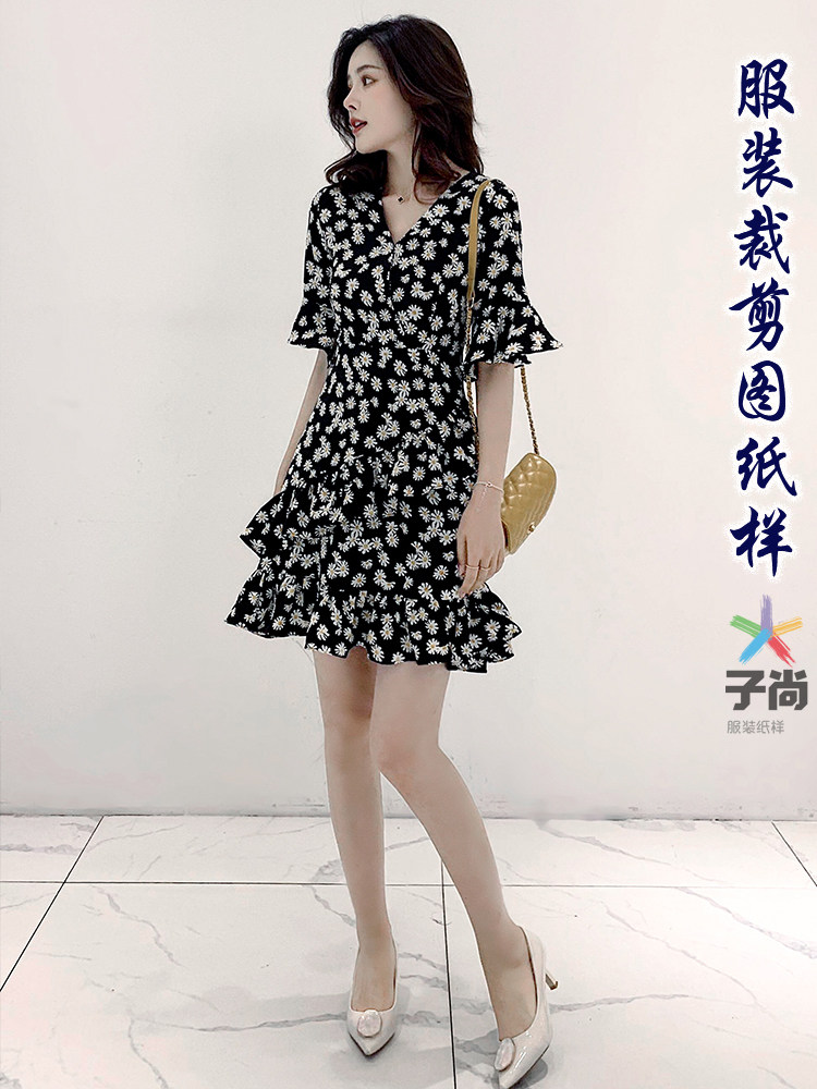 小雏菊雪纺碎花连衣裙女春秋装新款小个子夏季气质高腰裙子