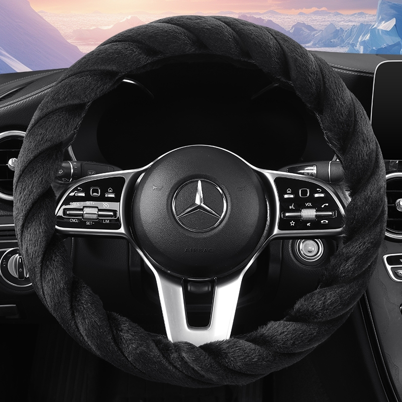冬季毛绒汽车方向盘套老年代步车电动四轮车保暖防滑舒适女粉把套