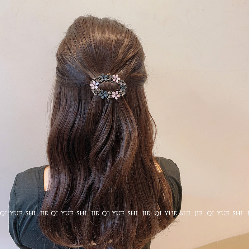 文艺复古边夹水钻花朵合金夹头发