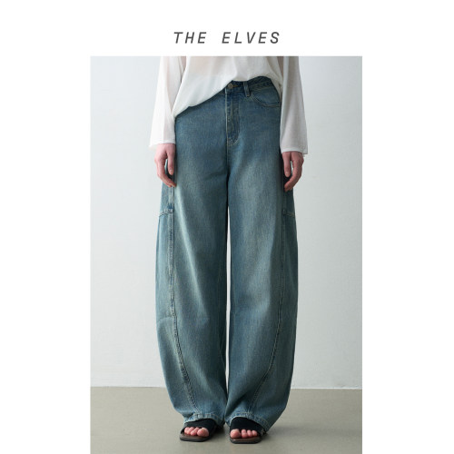 THE ELVES 高腰宽松解构主义分割切线设计 阔腿茧形牛仔裤女A36
