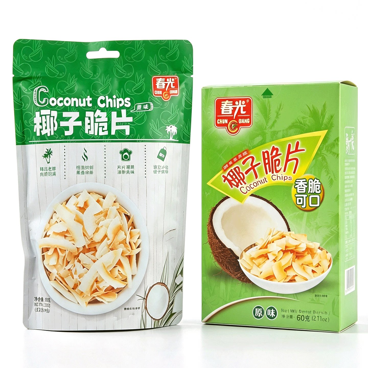 【专区68-20】春光海南特产春光椰子脆片60g袋烤椰片椰子肉椰子片