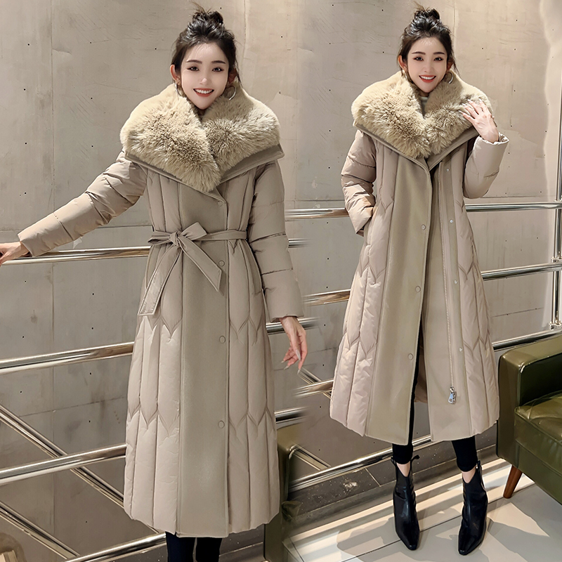 大码女装加厚显瘦连帽过膝棉服