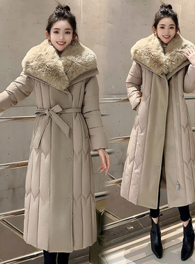 大码女装加厚显瘦连帽过膝棉服