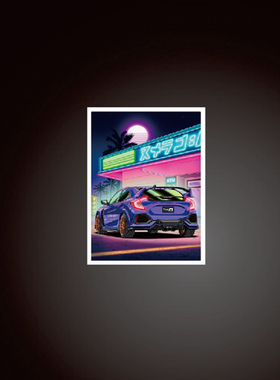 贴纸定做适用于本田思域 Type R FK8 霓虹夜海报贴纸 7811