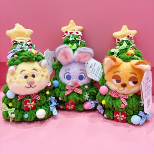 正版 迪士尼疯狂动物城朱迪尼克圣诞树造型毛绒挂件圣诞节礼物摆件