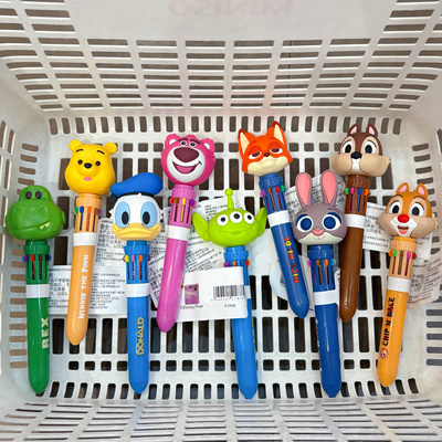 正版迪士尼十色按动圆珠笔可爱朱迪三眼仔多用多色笔按压式彩色笔