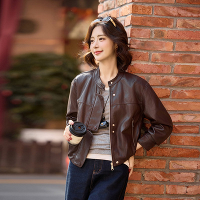 高级感PU皮衣女2026春新款时尚宽松立领外套小个子百搭夹克GT8175