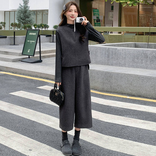 时尚套装2026春季新款女装打底衫+马甲+阔腿裤三件套裤 CB85039