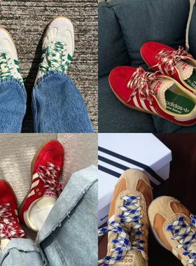 野象德训鞋鞋带三叶草SAMBA VEGAN复古草莓熊扁平红男女运动板鞋