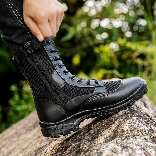 春夏超轻作战靴拉链战训靴男女户外透气战术靴安检鞋工装鞋保安靴