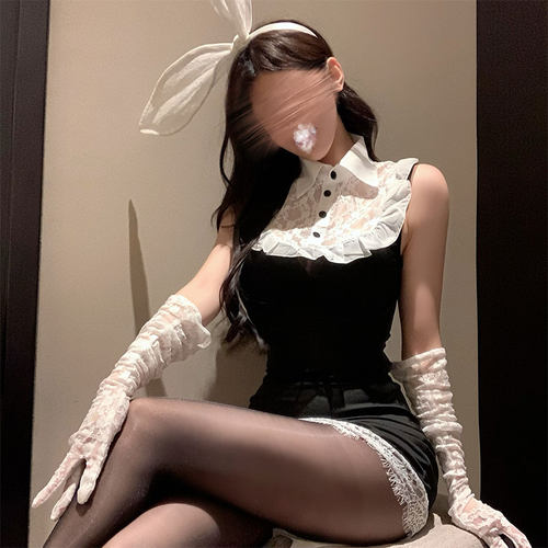 纯欲黑色连衣裙女包臀辣妹兔女郎