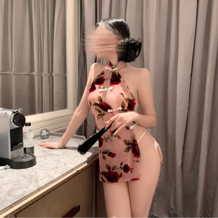 小家碧玉*性感纯欲风玫瑰古韵旗袍中式情调小胸透视睡衣约会制服