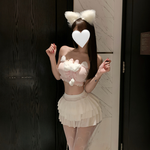 甜欲奶兔*纯欲可爱抹胸萌妹粉嫩套装女加厚胸垫上衣短裙制服趣味