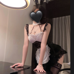 等你回家~甜美贴心蕾丝女仆套装性感短裙黑丝制服纯欲吊带睡裙女