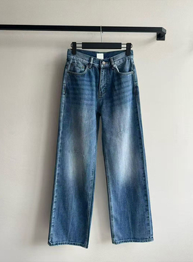 D家2025秋季新款皮牌中腰直筒裤时尚显瘦洗水蓝色牛仔裤南油高货