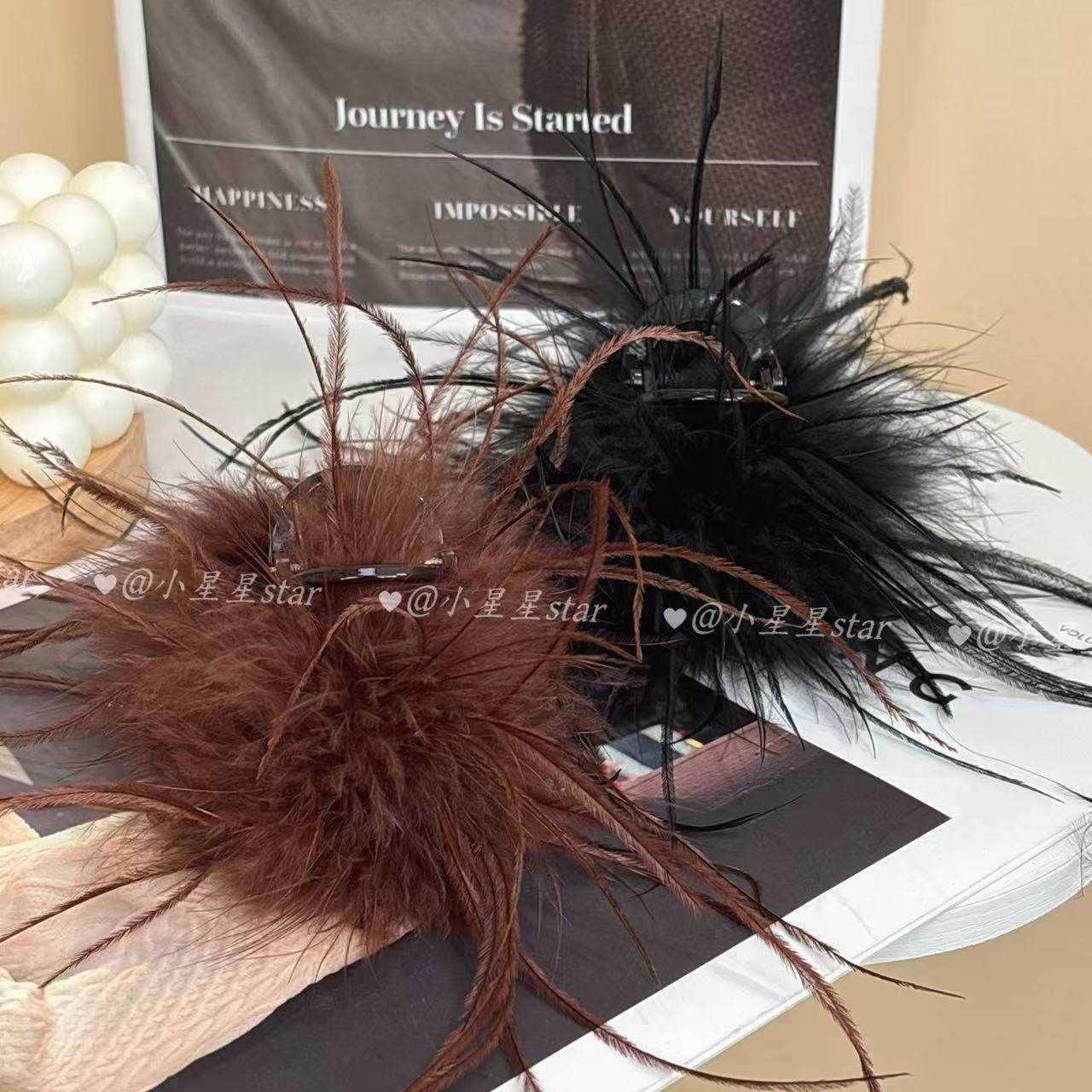 新款蝴蝶结浪漫羽毛8cm鲨鱼ins发夹半扎发卡时尚抓夹