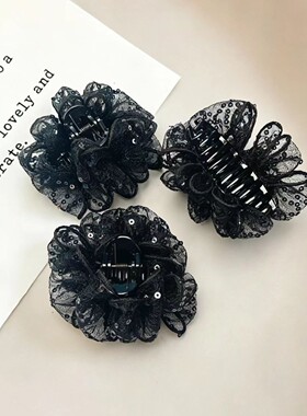 满天星泡泡抓夹亚克力发饰气质复古百搭欧根纱黑色盘发鲨鱼夹发饰