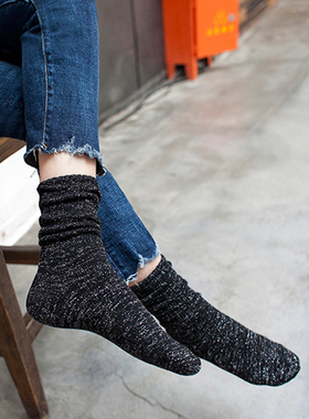 潮流时尚boling堆堆袜女士棉袜银丝闪亮袜子韩国进口长筒袜偏厚款