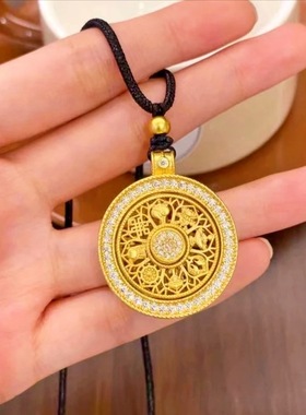 古法沙金八宝罗盘吊坠复古时尚新国潮镂空项链女招财吉祥金店同款