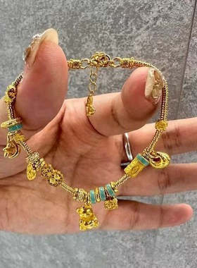黄金色镶钻小熊金坨坨盘缠手链女新中式招财纳福国潮轻奢精致手饰