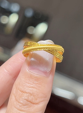 高品质v金不掉色交叉拉丝戒指时尚潮流高级感设计轻奢小众饰品